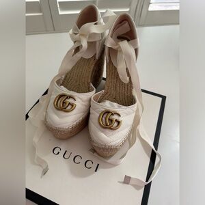 Gucci Double G Leather Espadrille Wedges